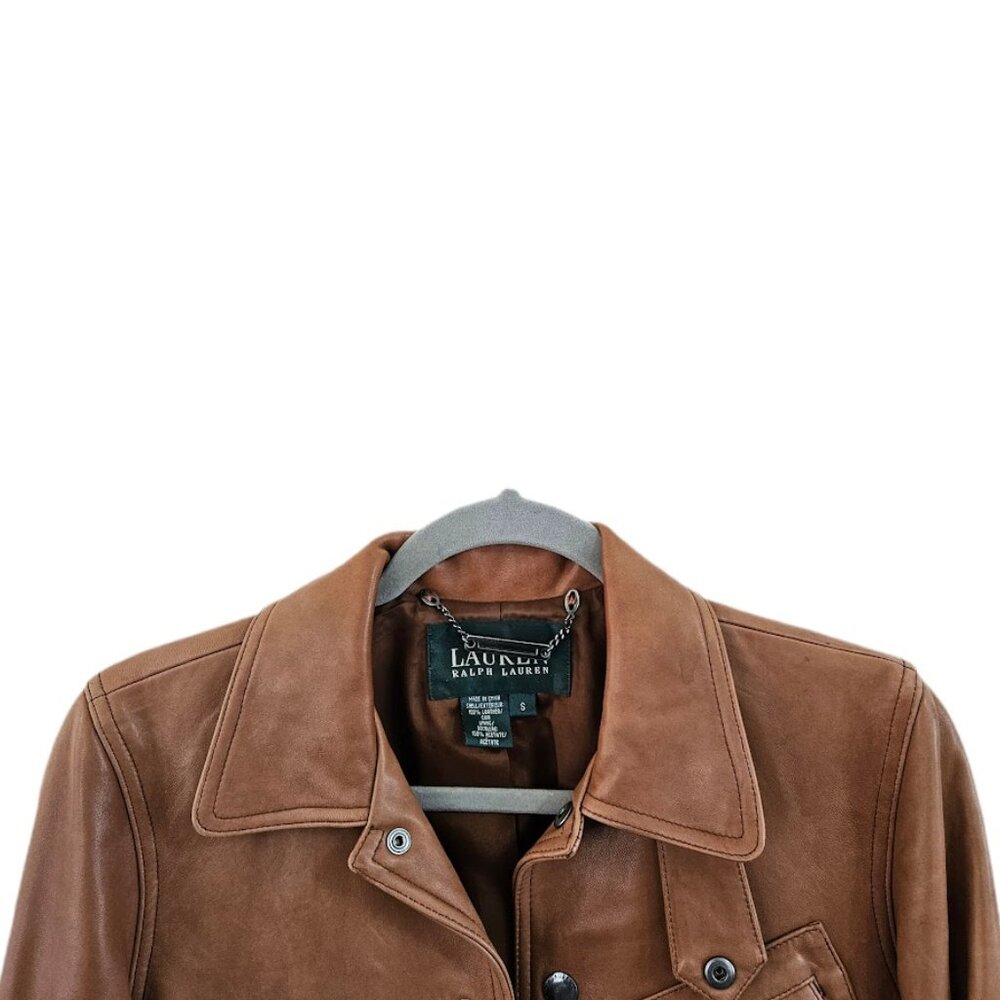 Vintage Lauren Ralph Lauren Leather Jacket Brown Tan S - Picture 2 of 14